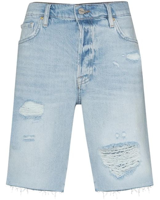FRAME Blue Le Slouch Distressed Bermuda Shorts