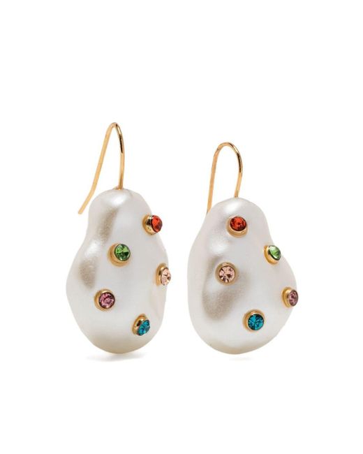 Kenneth Jay Lane White Crystal-embellished Drop Earrings
