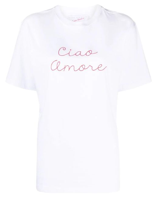 Giada Benincasa White Embroidered-Slogan Cotton T-Shirt