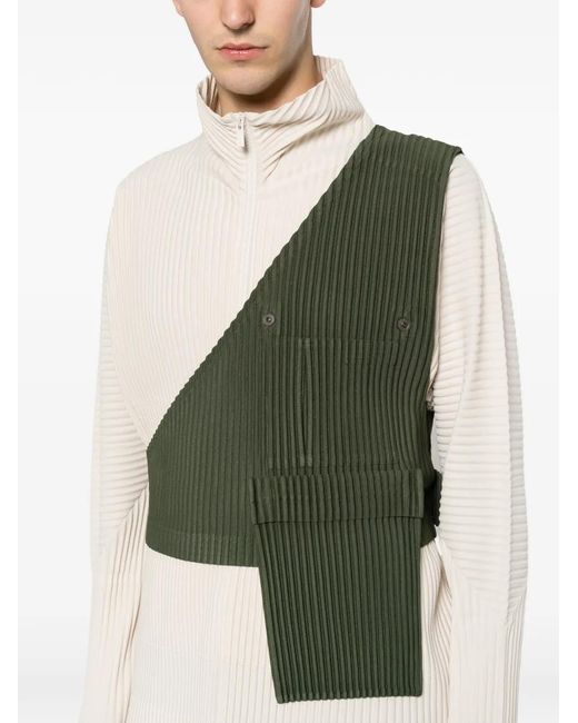 Homme Plissé Issey Miyake Green Pleated Asymmetric T-Shirt for men