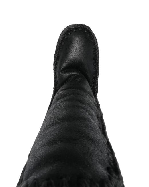 Mou Black Whipstitch-Trim Shearling-Lined Boots