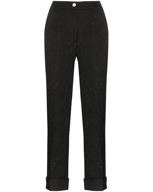 Dolce & Gabbana Black Cropped Floral Brocade Trousers