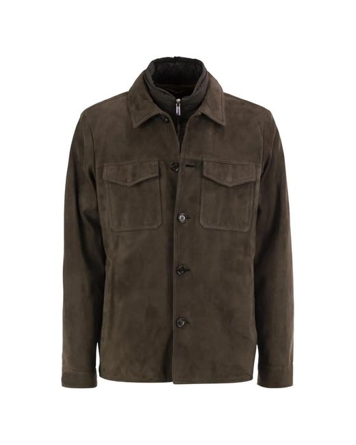 Moorer Brown Torquato-Tz Suede Layered-Detail Jacket for men