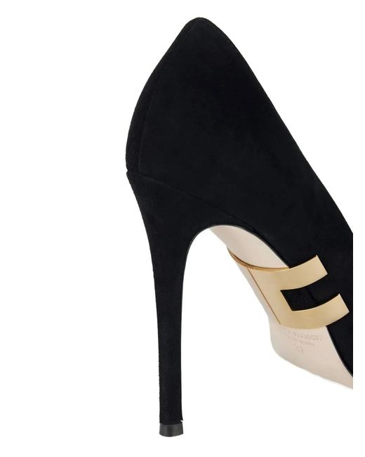 Elisabetta Franchi Black Suede Pumps With Jewel Logo