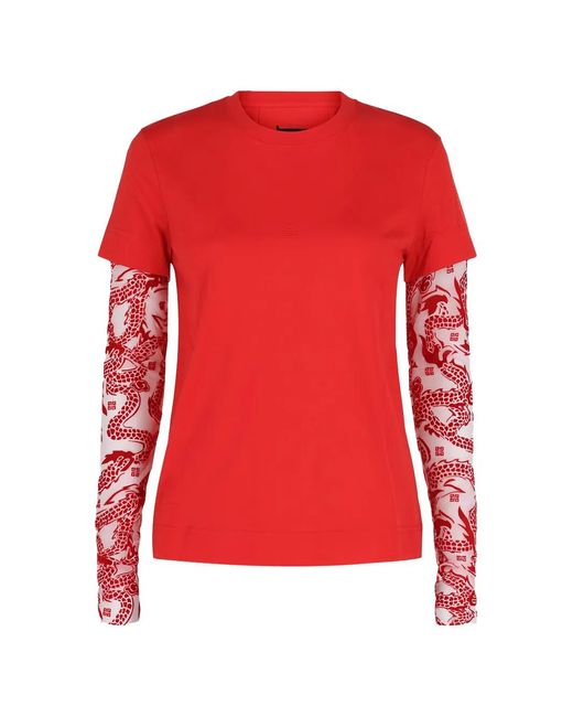 Givenchy Red Dragon Pattern Long-Sleeve T-Shirt