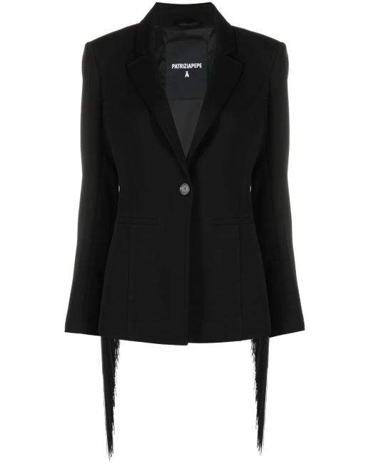 Patrizia Pepe Black Fringed Twill Blazer