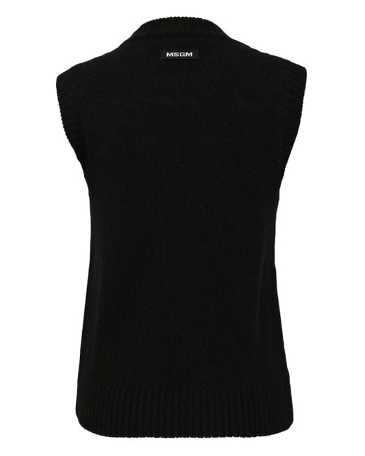 MSGM Black Checked Knitted Vest
