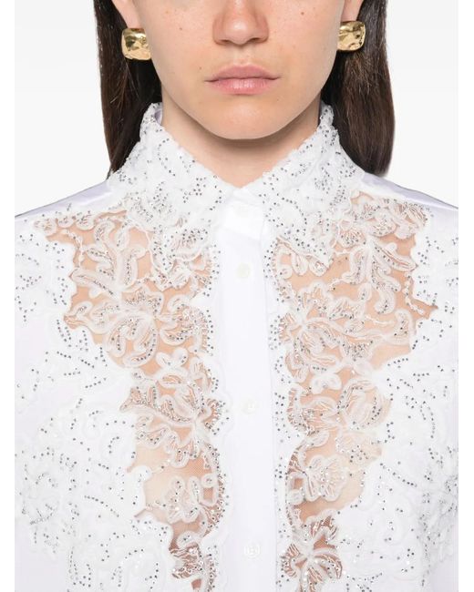 Ermanno Scervino White Lace-Panelled Sequin-Embellished Shirt