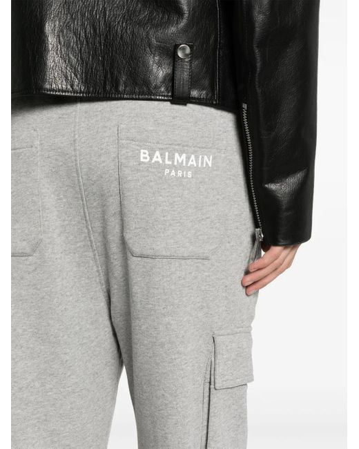 Balmain Gray Logo-Print Cotton Track Pants for men