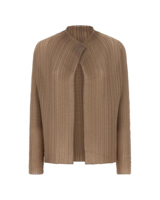 Issey Miyake Brown Pleated Long-Sleeved Cardigan