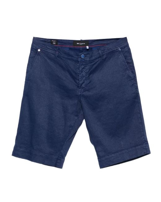 Kiton Blue Button-Fastening Linen-Blend Shorts for men