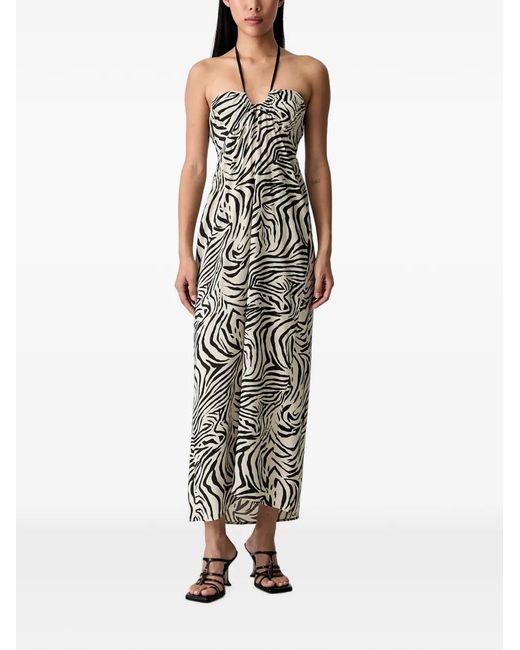 ViCOLO Natural Zebra-Print Halterneck Maxi Dress