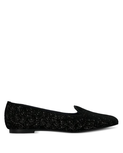 Castaner Black Velvet Floral-Embroidery Loafers