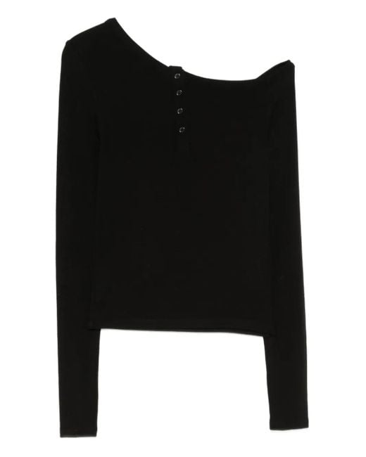 ELEH Black One-Shoulder-Top mit Knöpfen