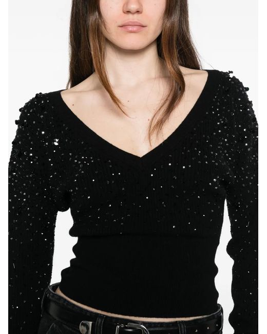 Max Mara Black Gang Beaded V-Neck Sweater