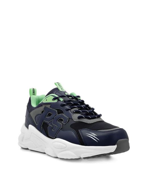 Philipp Plein Blue Lo-Top Logo-Patch Sneakers