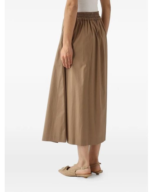 PT Torino Natural Pleated-Front Elasticated-Waist Midi Skirt