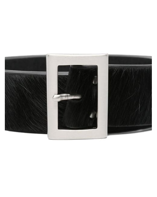 Rick Owens Black Calf-Hair Square-Buckle Belt for men