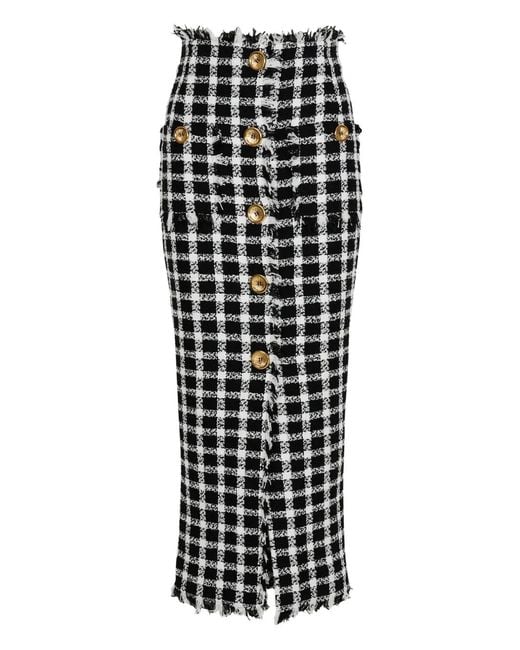 Falda de tweed con botones Balmain de color Black