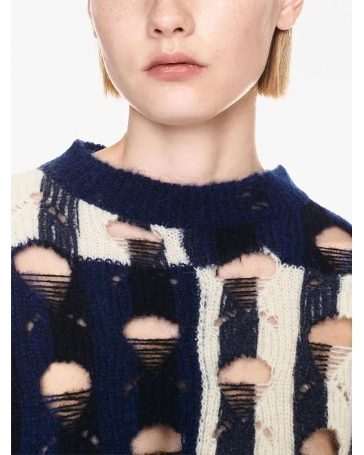 Off-White c/o Virgil Abloh Blue Black And White Mohair And Wool Blend Shibori Sweater