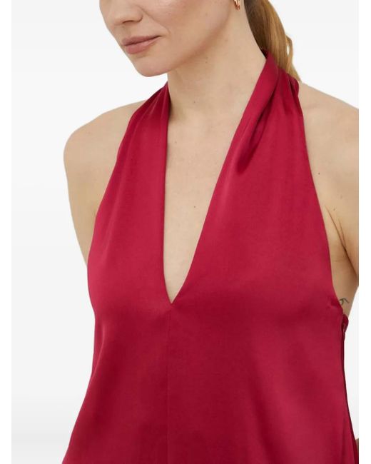 Samsøe & Samsøe Red Halterneck V-Neck Midi Dress
