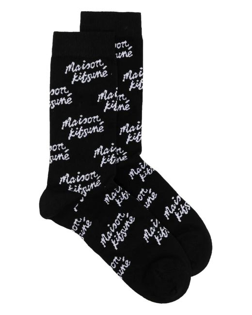 Maison Kitsuné Black Monogram Knit Socks for men
