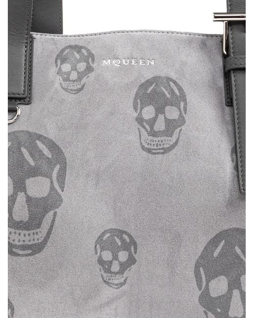McQueen Gray T-Bar Skull-Print Shoulder Bag for men