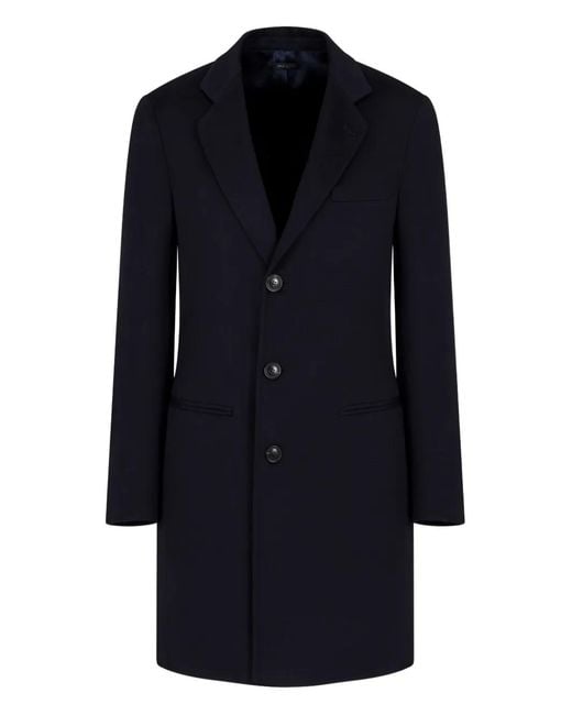 Giorgio Armani Blue Single-Breasted Cashmere Coat for men