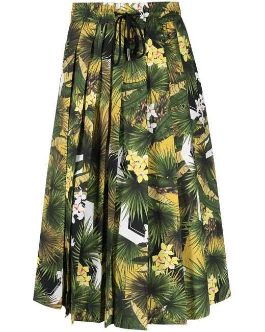 Iceberg Green Tropical-Print Pleated Skirt