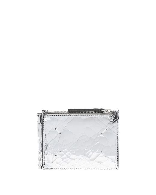 Maison Margiela White Silver Metallic Cracked Leather Cardholder - Men's - Calf Leather for men