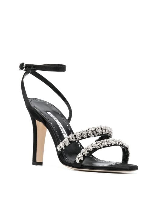 Manolo Blahnik Black 105Mm Crystal-Embellished Leather Sandals