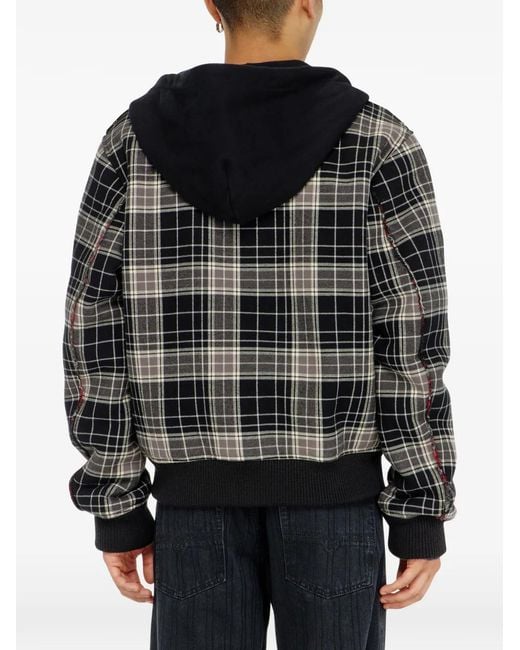 DIESEL Black Check-Flannel Bomber Jacket With Teddy Interior for men