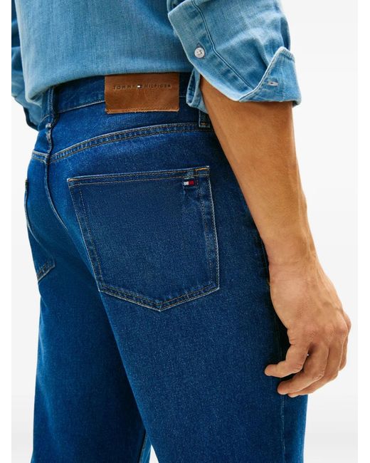 Tommy Hilfiger Blue Logo-Patch Straight-Leg Jeans for men