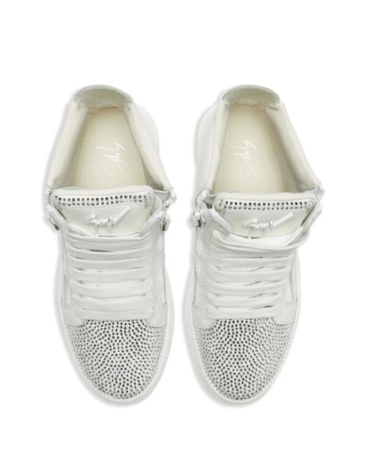 Giuseppe Zanotti White Crystal-Embellished High-Top Sneakers