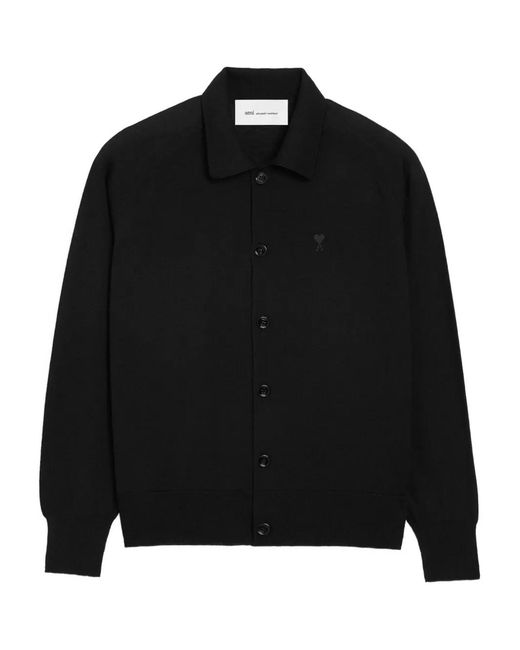 AMI Black Ami De Coeur Chest-Embroidered Cardigan for men