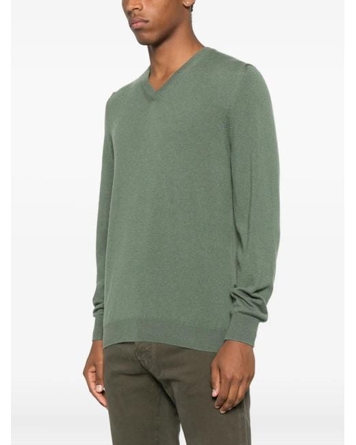Fedeli Green V-Neck Sweater for men