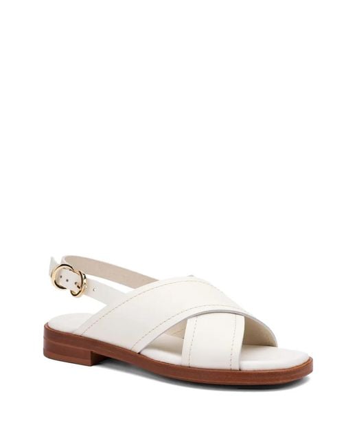 Frau White Crossover-Strap Leather Sandals