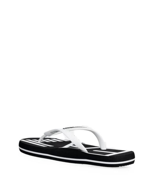 EA7 White Logo-Print Flip-Flops