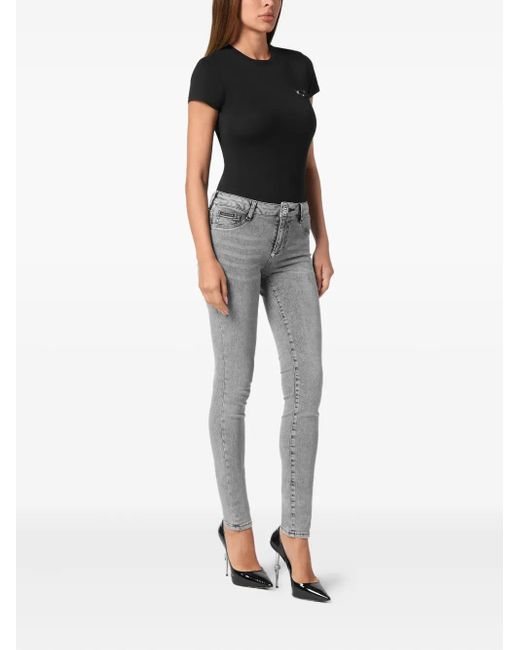 Philipp Plein Gray Logo-Patch Jeggings