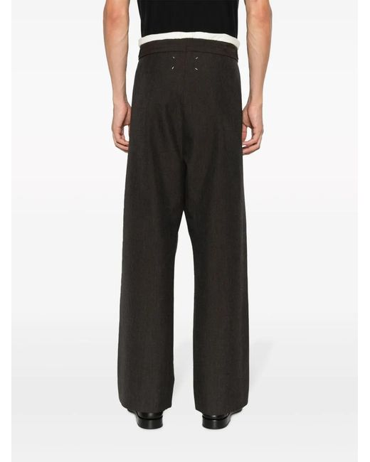 Maison Margiela Black Drawstring-Waist Wool Trousers for men