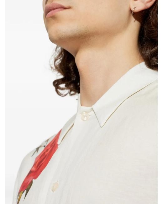 AllSaints White Fleur Floral-Print Shirt for men