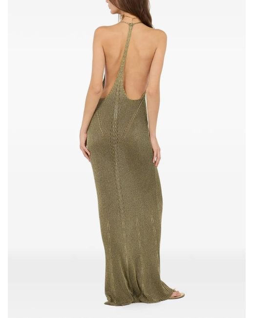 Roberto Cavalli Metallic Ribbed Maxi Dress
