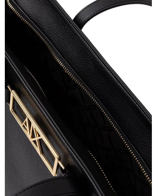 ARMANI EXCHANGE Black Logo-Plaque Pebbled-Effect Tote Bag