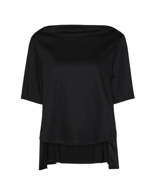 Elena Miro Black Boat-Neck Tiered Top