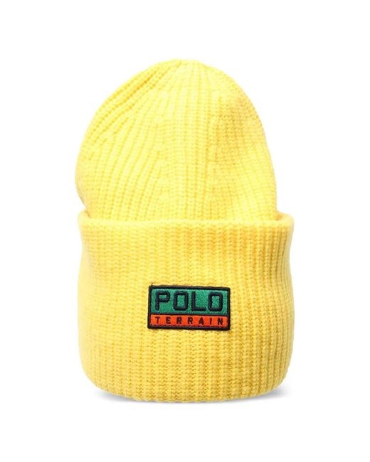 Polo Ralph Lauren Yellow Logo-Patch Beanie Hat for men