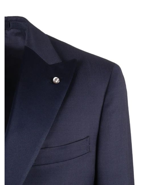 Luigi Bianchi Blue Peak-Lapels Virgin Wool Suit for men