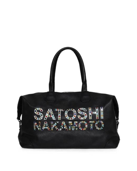 Satoshi Nakamoto Black Studded Weekender Duffle Bag for men