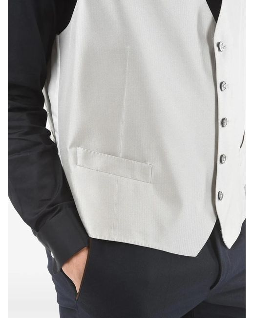 Corneliani White Herringbone-Pattern Silk Waistcoat for men