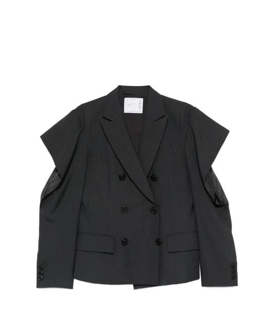 Sacai Double-Breasted Blazer in Black | Lyst