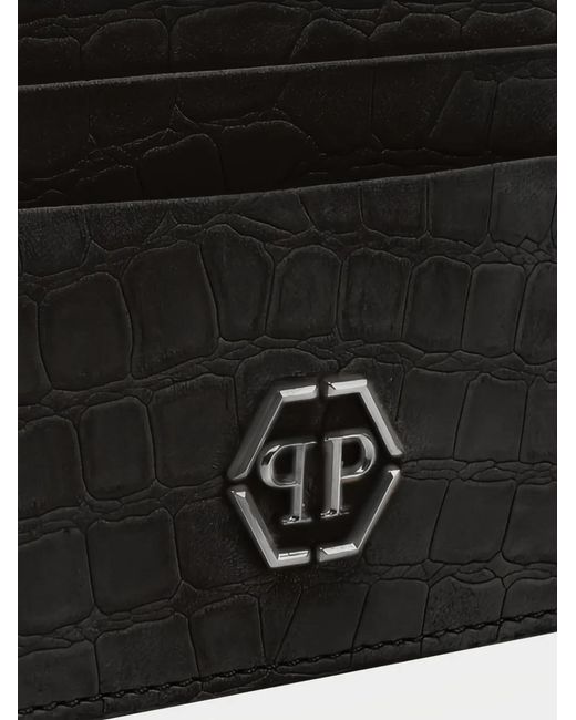 Philipp Plein Black Crocodile-Effect Card Holder